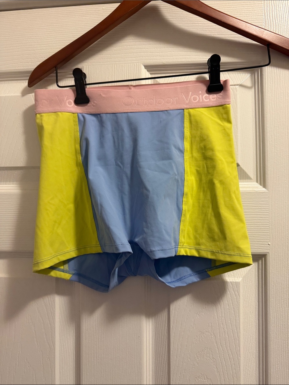 Outdoor Voices Colorblock  Athletic Shorts in Light Blue, Yellow & Pink EUC